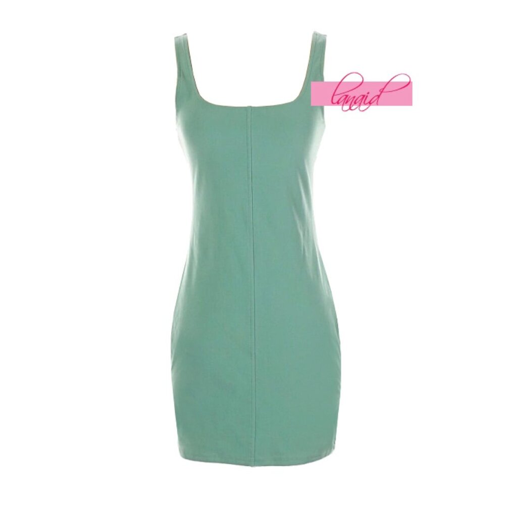 Alo Alosoft Head Start Dress Botanical Green Brushed Bodycon Scoop Neck Mini M S - Picture 8 of 12